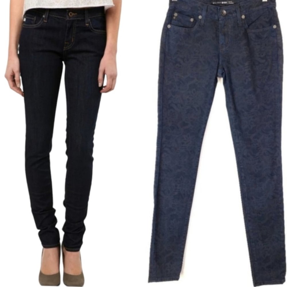 Big Star Envy Low Rise Cigarette Skinny Jeans Floral Lace Print Navy Blue 26 NWT - Picture 1 of 6